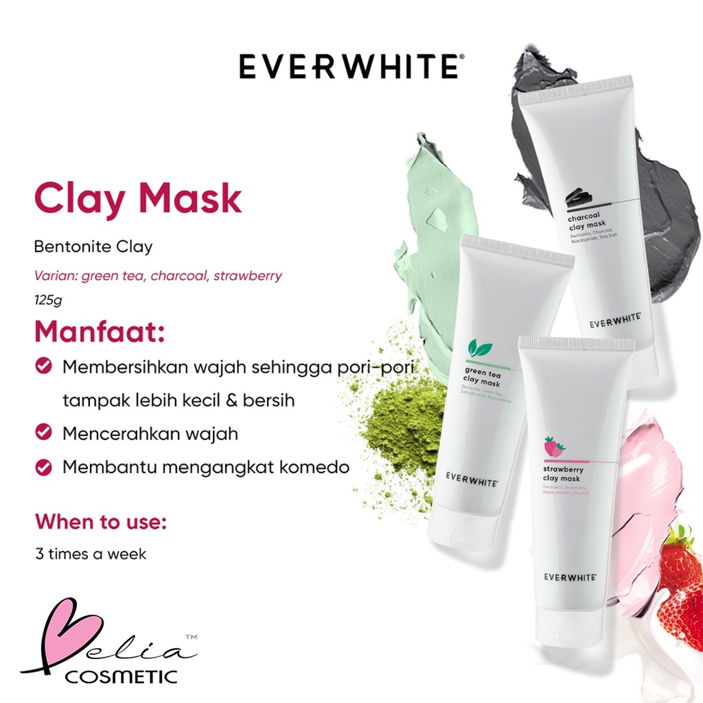 ❤ BELIA ❤ EverWhite Let It Glow Clay Mask Brighten Detox Anti Acne Hydrates masker 125ml EVER WHITE