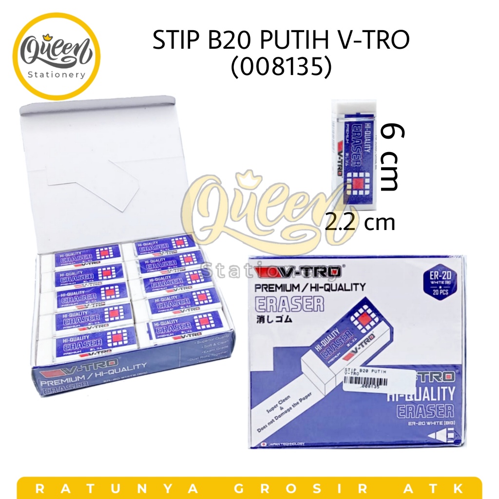 

STIP/PENGHAPUS B20 PUTIH V-TRO / PENGHAPUS PENSIL / HAPUS PUTIH / PENGHAPUS KARET (008135)