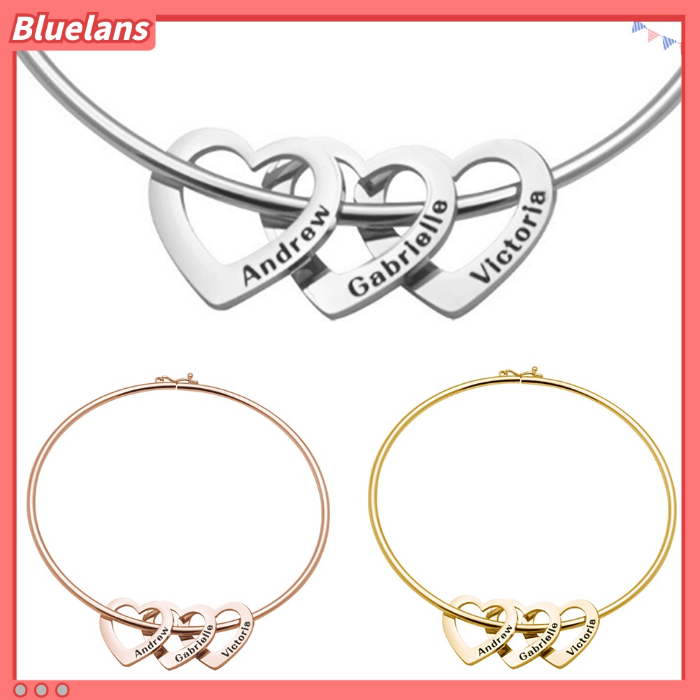 Gelang Bangle Ukiran Nama Bentuk Hati Bahan Stainless Steel Untuk Wanita