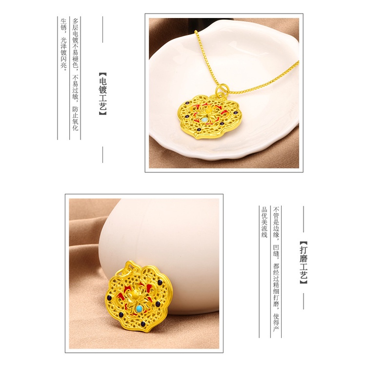 National Kalung Emas Liontin Kunci Biru Longevity 916 Gaya China Kuno Untuk Wanita