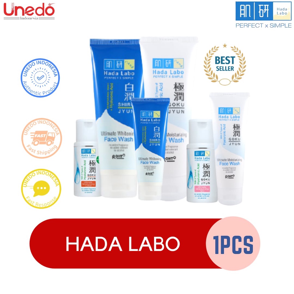 HADALABO Gokujyun Series Ultimate Whitening Moisturizing Face Wash Lotion 100ml dan 50ml