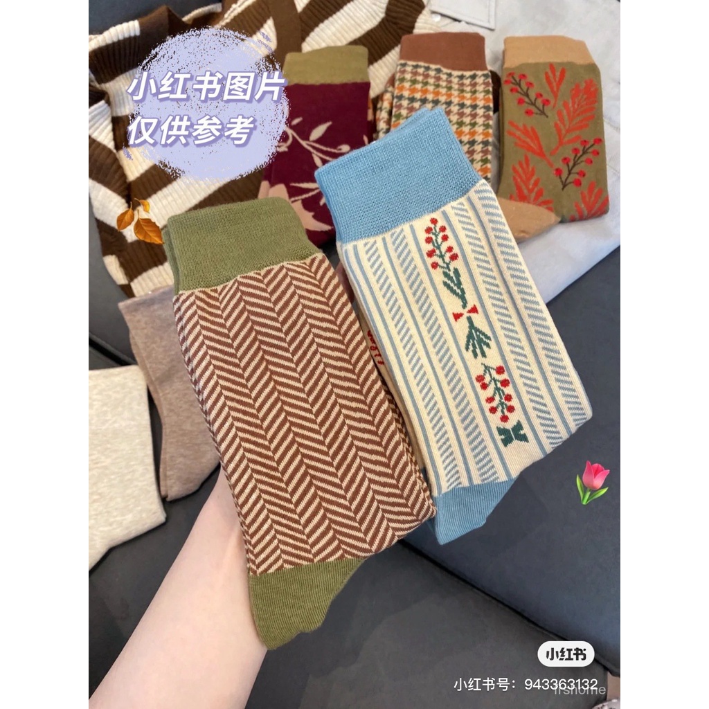 Jepang Perancis Retro Musim Gugur dan Musim Dingin Kapas Kaus Kaki Wanita Tabung Tengah Kaus Kaki Ho