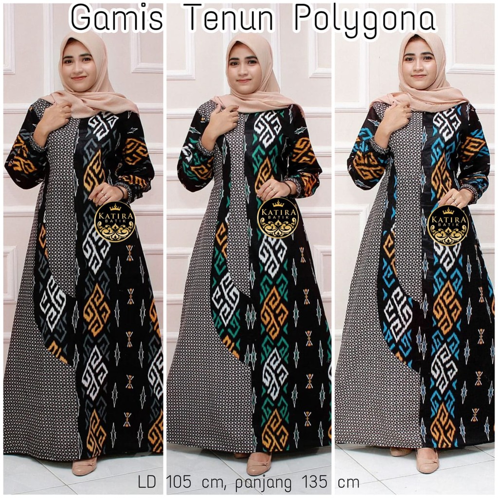 CANTIK GAMIS TENUN POLYGONA GAMIS BATIK WANITA SERAGAM BATIK GAMIS SYARI SOLO MUSLIM