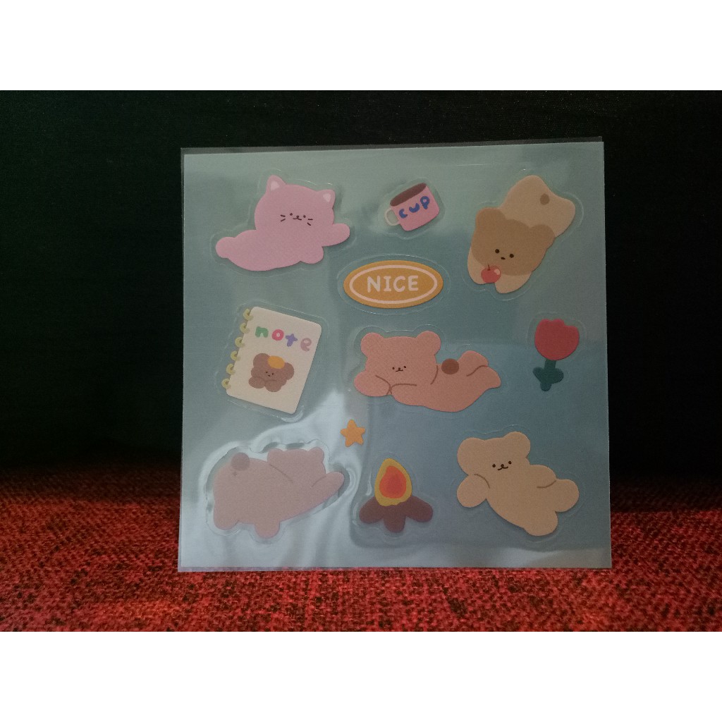

[AKT.Shop25] 1Pc CUTE BEAR Cartoon PET Stiker DIY Jurnal Scrapbook Diary, LAZY BEAR