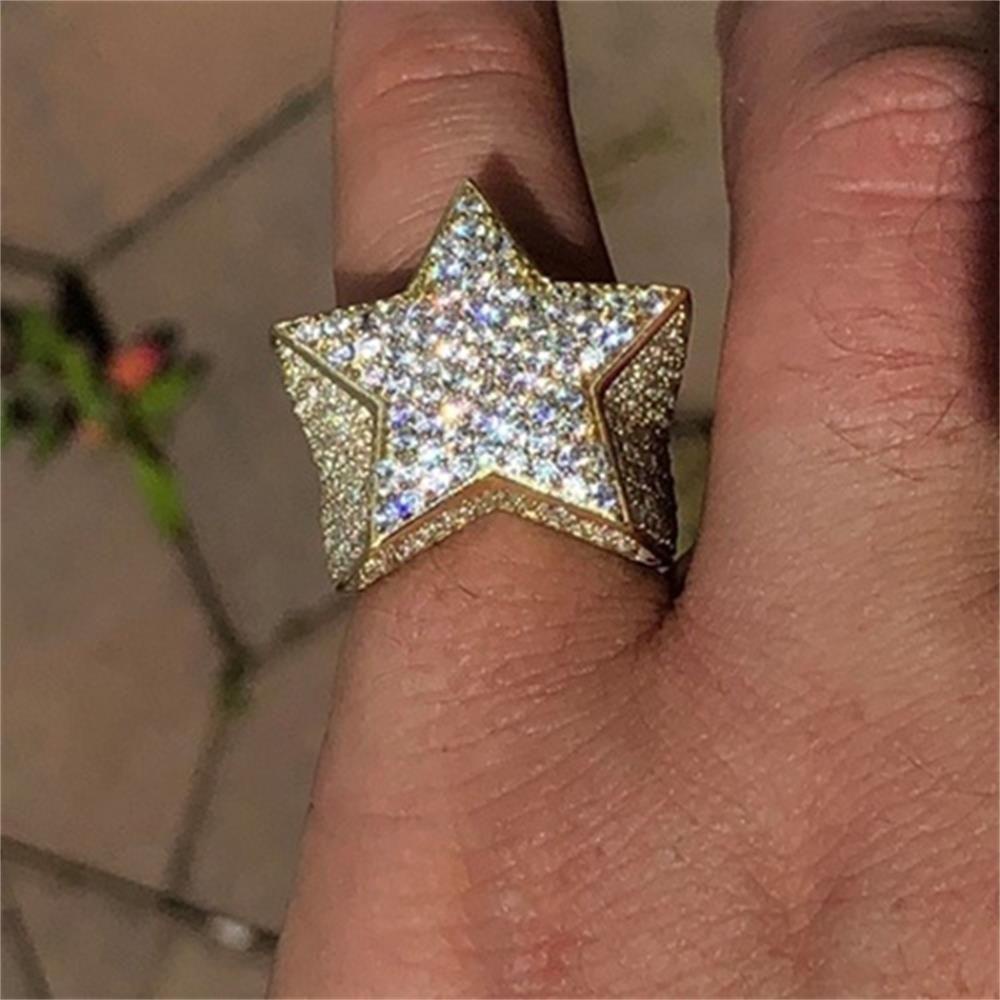 Nanas CZ Bintang Cincin Baru Mewah Mengkilap Fashion Berlian Hip Hop