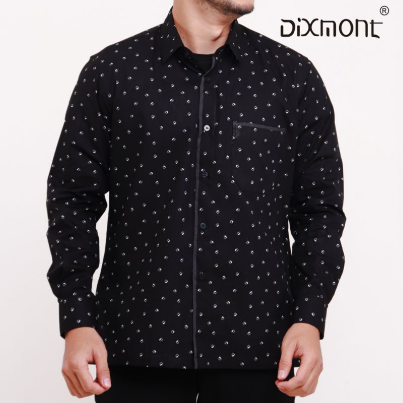 Dixmont Kemeja Pria Basic Formal Motif Lengan Panjang Hem ML00921