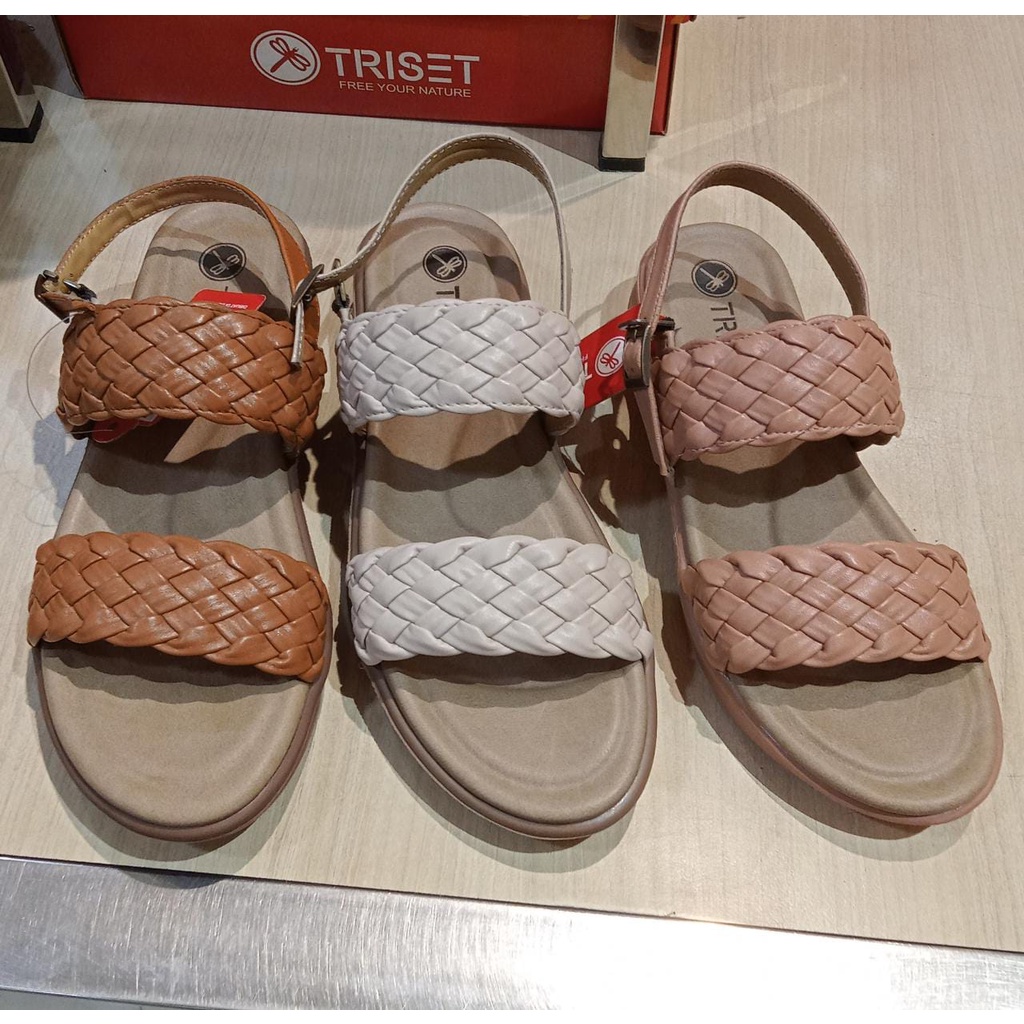 TRISET 36 37 38 39 40 Original sepatu sandal wanita biru tali belakang coklat camel putih remaja per