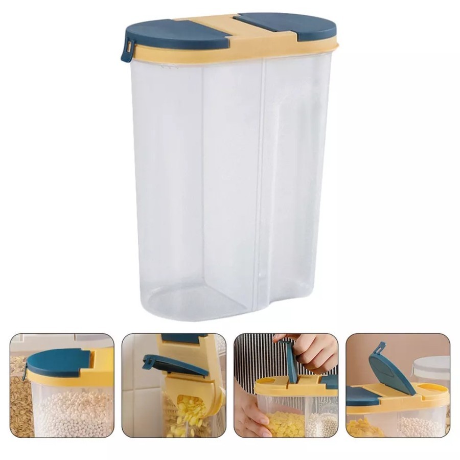 Toples 2 Tutup Sekat Tempat Penyimpanan Sereal Pasta Besar Jar Kedap Toples Tempat Penyimpanan Makanan Storage Jar Cereal Kontainer Penyimpanan Makanan 2 In 1