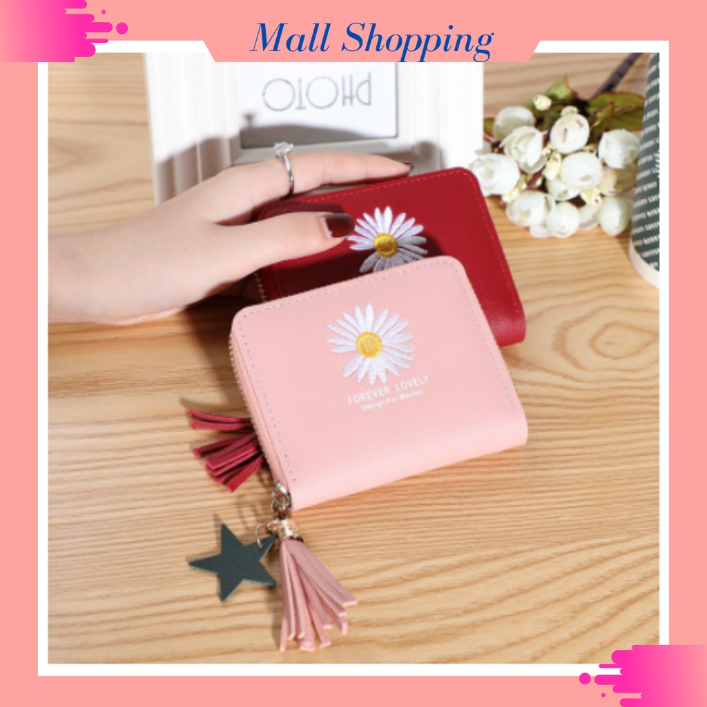 (COD) Dompet Mini Wanita Dompet Wanita Koin/kartu Dompet Wanita Pendek Motif Bunga Daisy