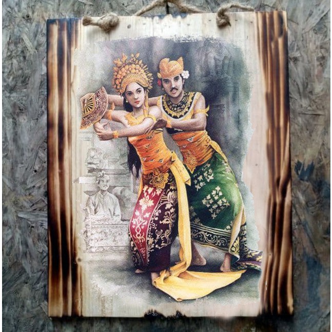 LUKISAN KAYU TARI BALI HIASAN DINDING KAFE CAFE RESTO KITCHEN RUANG TAMU KAMAR VINTAGE