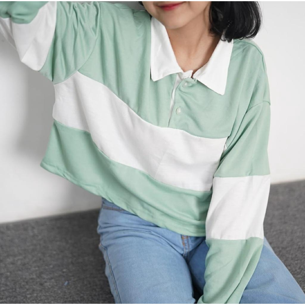 GFS PAMELA CROP COLOR BLOCK COLLAR TOP