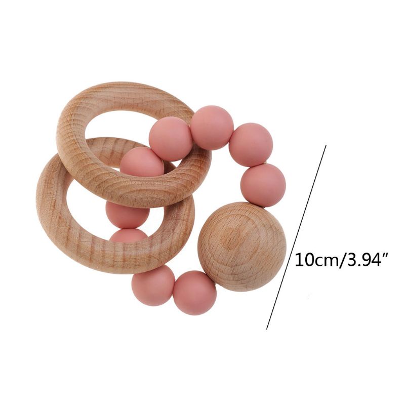 Mary Mainan Rattle Teether Manik-Manik Kayu Organik + Silikon Untuk Aksesoris Stroller Bayi