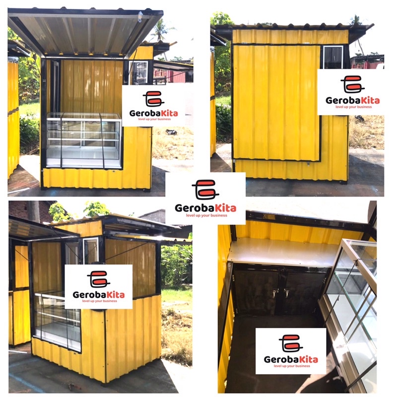 Booth container dengan etalase kaca /gerobak kontainer etalase / booth counter pulsa / gerobak pulsa