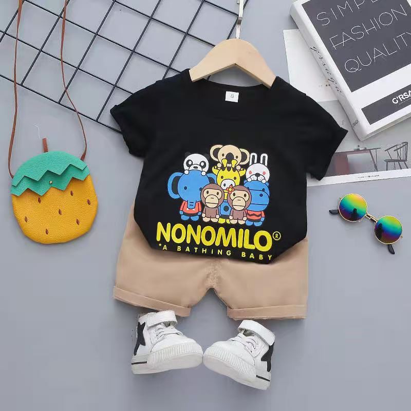 Baju anak Laki-laki setelan cowok kaos pendek+ celana pendek motif monkey import-1