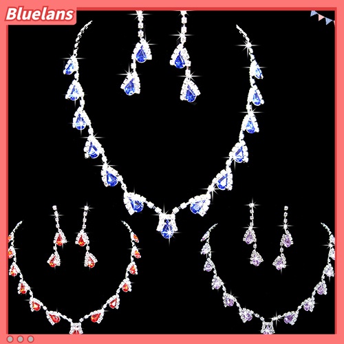Set Perhiasan Kalung Anting Liontin Kristal Cubic Zirconia Untuk Pengantin Wanita