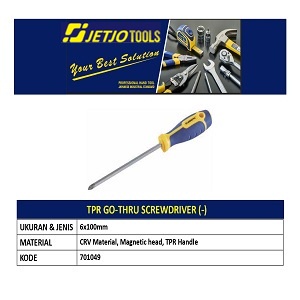 Obeng 6x100mm JETJO TOOLS 701049 / TPR Go-Thru Screwdriver (-) LAKONI PRO