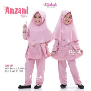 Setelan Baju  Muslim  Anak Perempuan Anzani bahan Brokat  