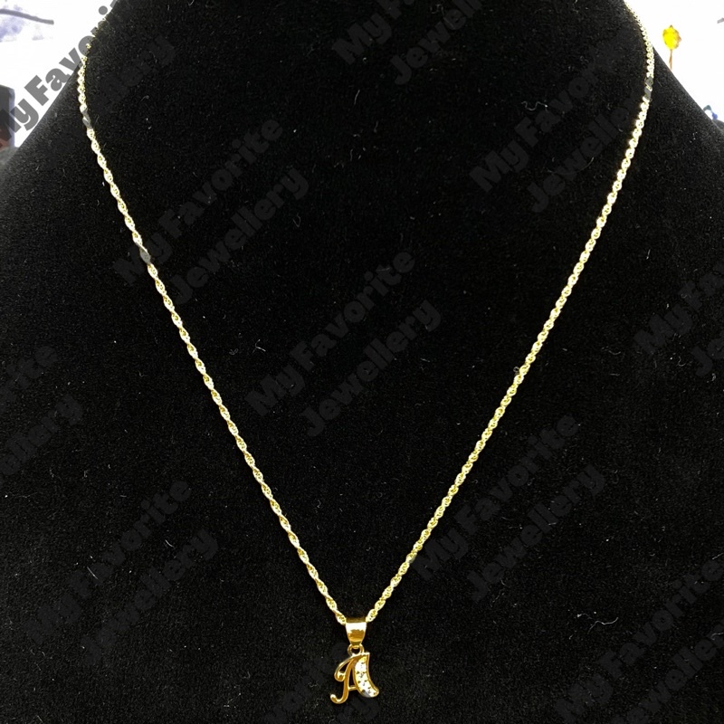 Kalung Anak Dan Dewasa Set Liontin Huruf Italy Inisial Terbaru Emas Asli Kadar 700