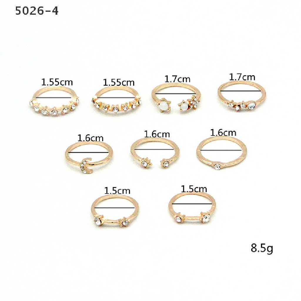 5026-4 9Pcs/set Moon Star Rings for Women Girls Bohemian Jewellery set Gift Accessories 5026-4