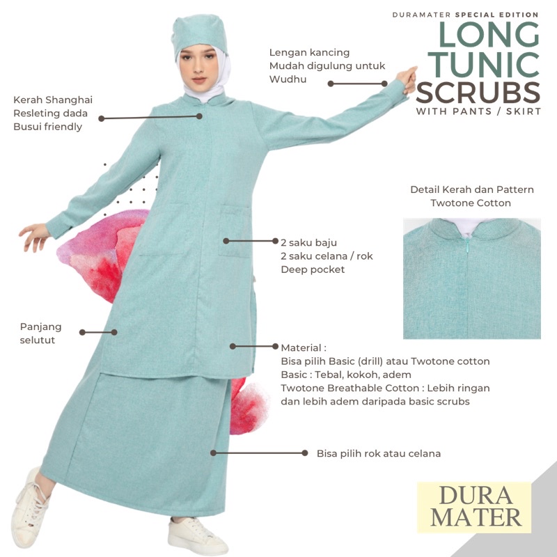 Long Tunic Scrubs Baju OKA Syari Muslimah Baju Jaga