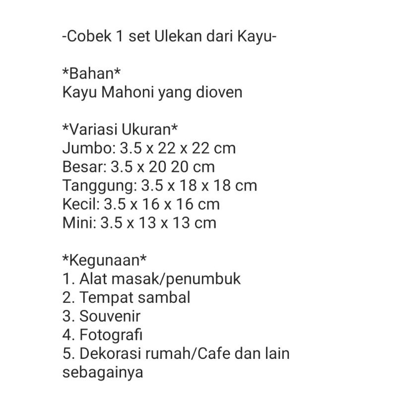 cobek alami / Cobet kayu / ulekan kayu  besar  / cobek satu set