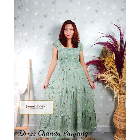 Sweet Honey ~ Dress Chanda Panjang Jumbo Kerut Rayon Bali LD 120cm Dress Maxi