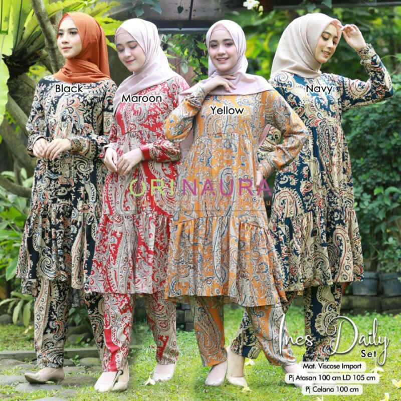 ines daily set celana rayon maxi rompi gamis SHR original