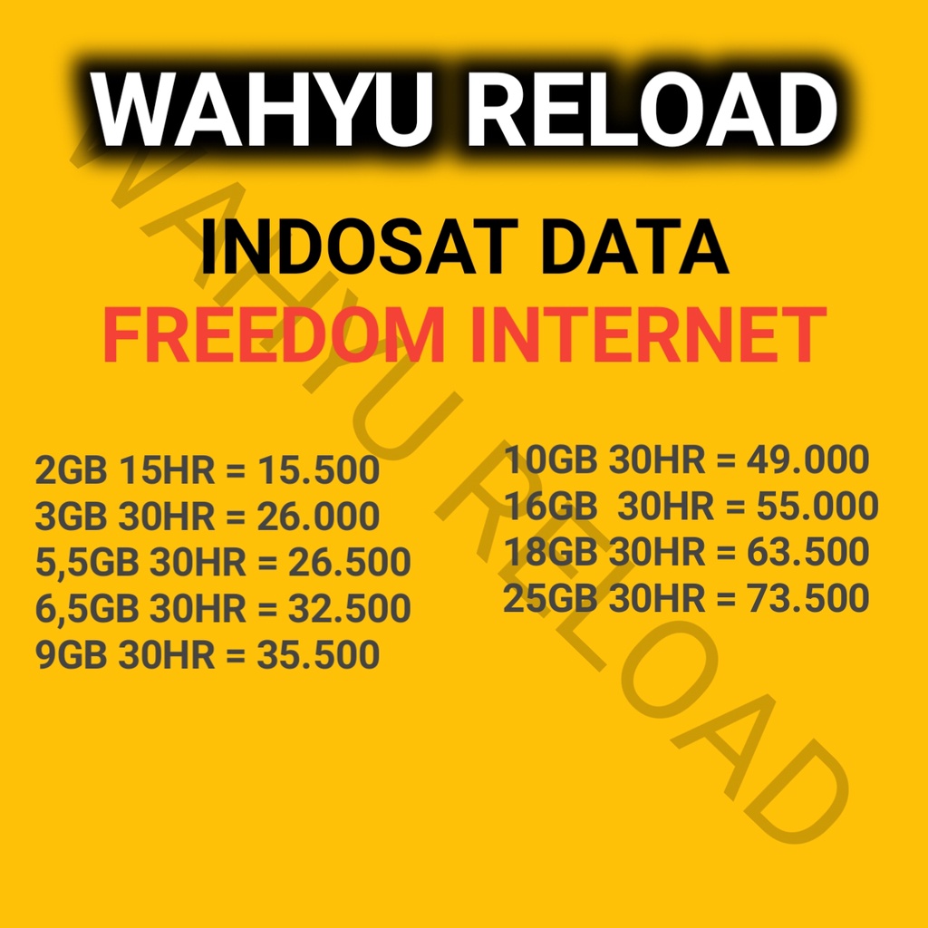 Inject Kuota Paket Data Indosat Freedom Internet 2GB 4GB 10GB 18GB