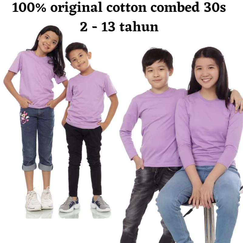 kaos anak polos Lilac ungu muda Lengan panjang lengan pendek Cotton Combed 30s atasan kaoskaos pakai
