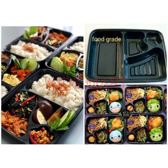 Mika Bento 4 Sekat Hitam Box Bento Mika Lunch Box Tray Bento Shopee Indonesia