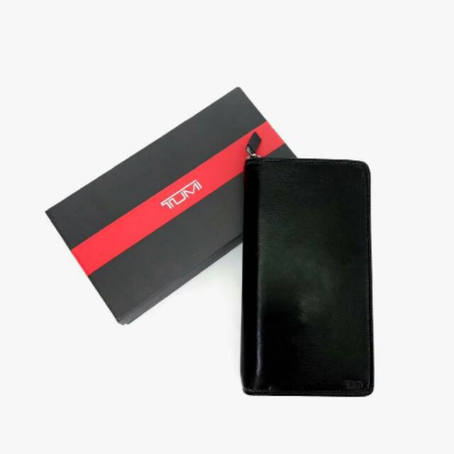 TUMI Leather Zip Around Travel Wallet dompet purse kulit black hitam ori original