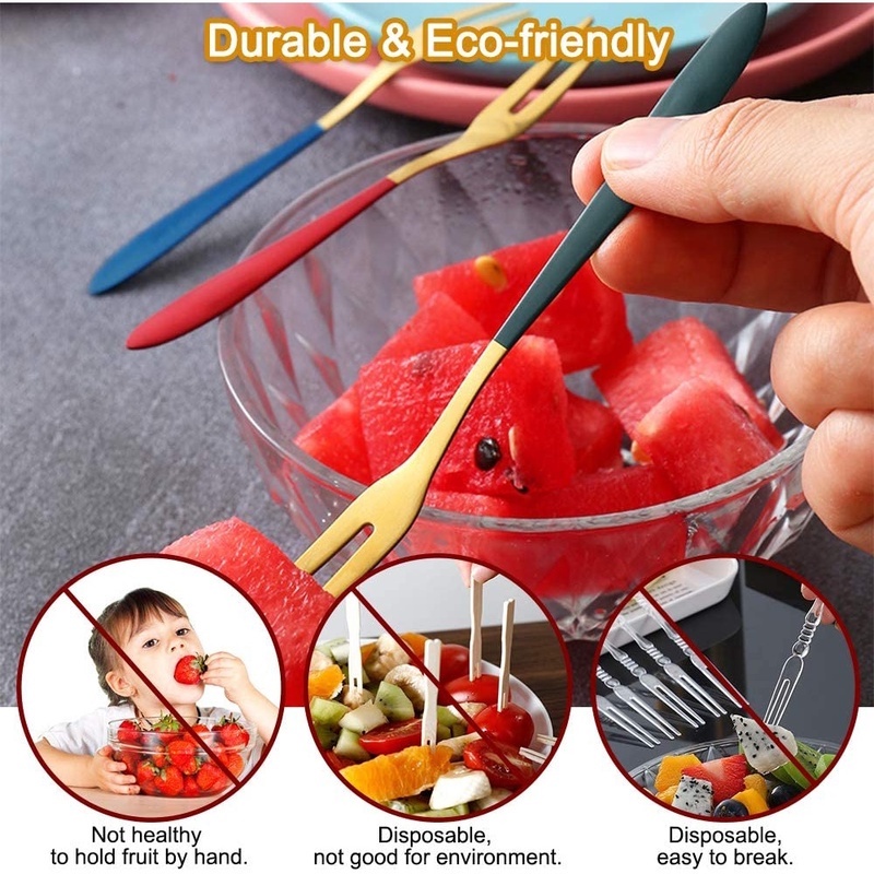 [Harga Grosir]Garpu Buah / Dessert Bahan Stainless Steel Motif Bunga Sakura Aneka Warna Untuk Peralatan Makan/Hot Sale