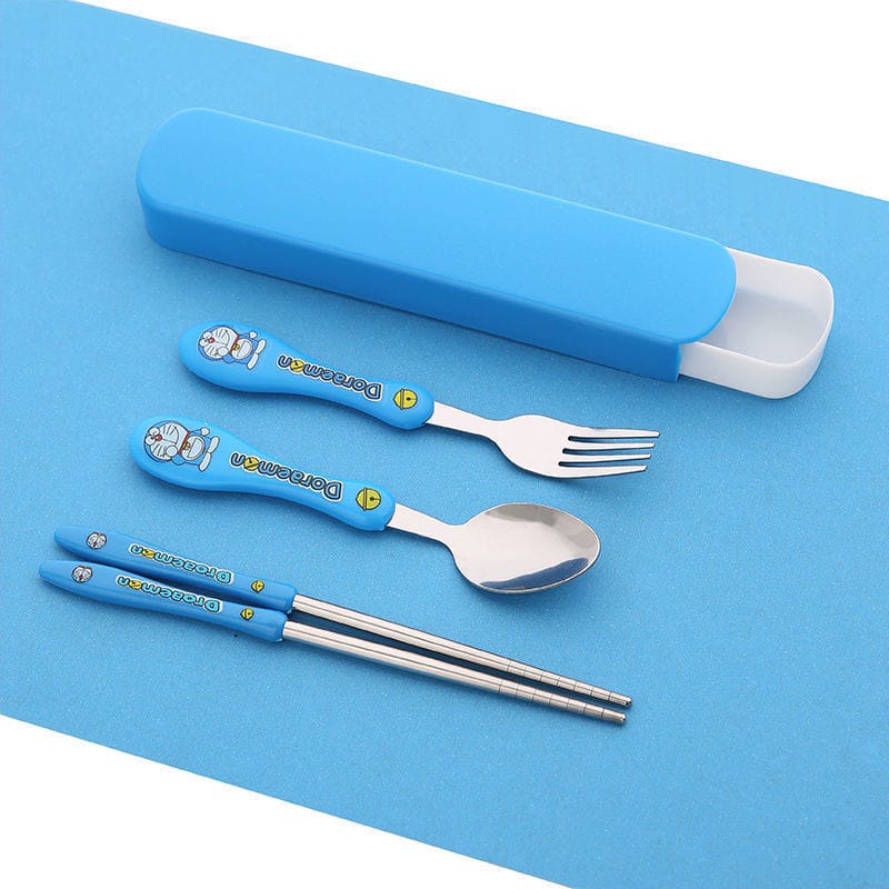 ~ PIYOSHI08 ~ Sendok Garpu Sumpit Set 3 in 1 Alat Makan Anak Stainless Steel Motif Karakter Lucu PD128