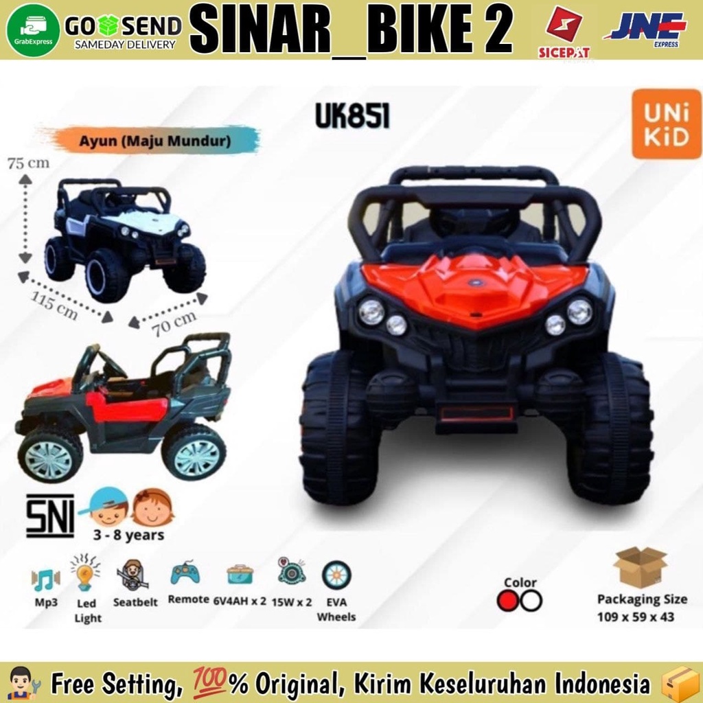 Mainan Mobilan Aki Anak UNIKID 851 Jeep Ban Karet