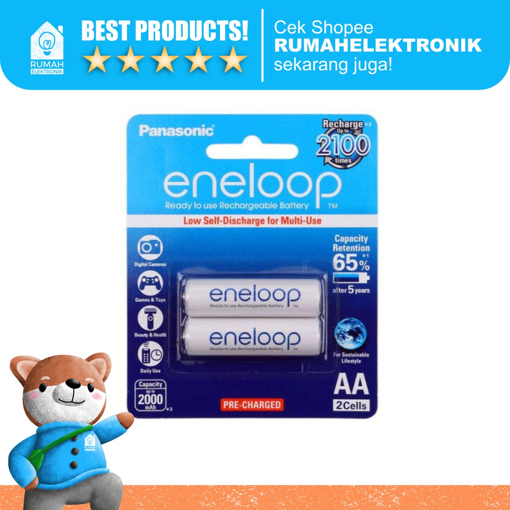 Baterai rechargeable AA 2 pcs cas ulang Panasonic Eneloop