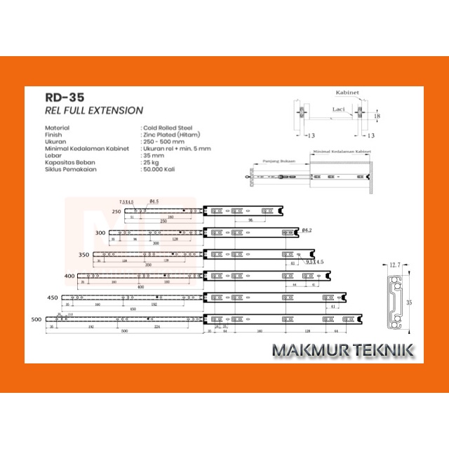 Rel Laci - Rel Full Extension - Rel Laci Double 35 x 500mm