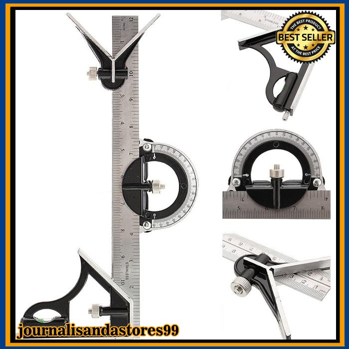

Penggaris Siku Kombinasi 30cm Stainless lengkap Busur Derajat waterpas