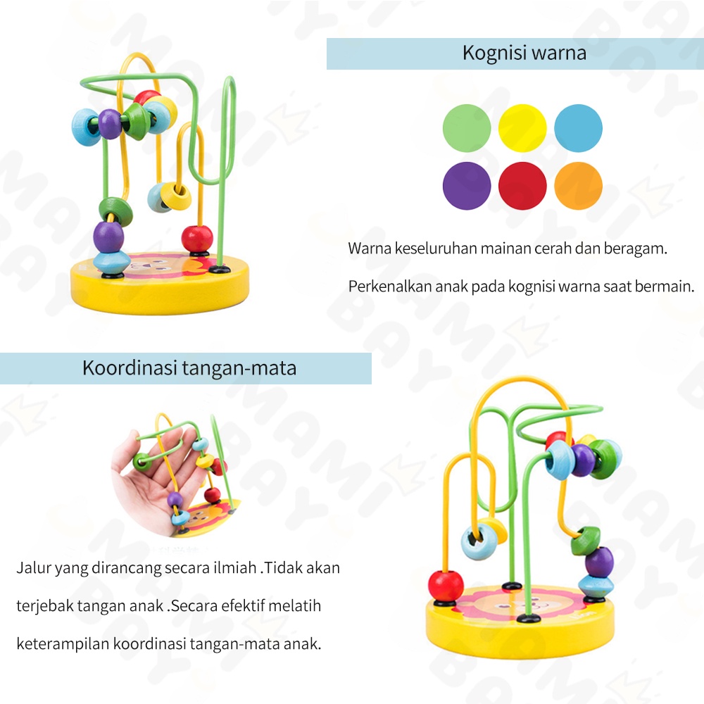 Mamibayi Mini Round Beads mainan montessori edukasi anak bayi Wooden Toys