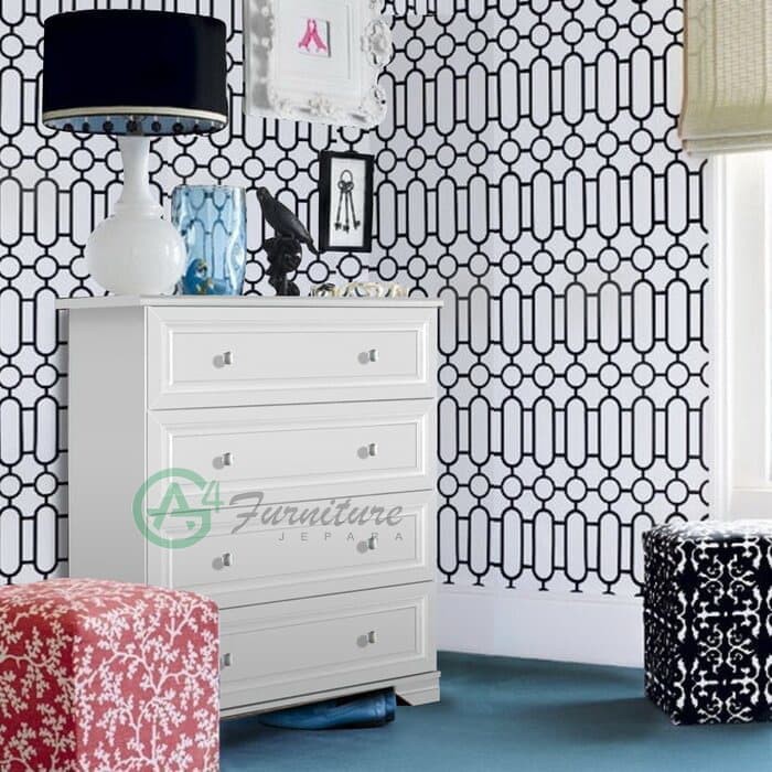 Lemari Baju Bayi Laci Minimalis Putih Kayu Mahoni