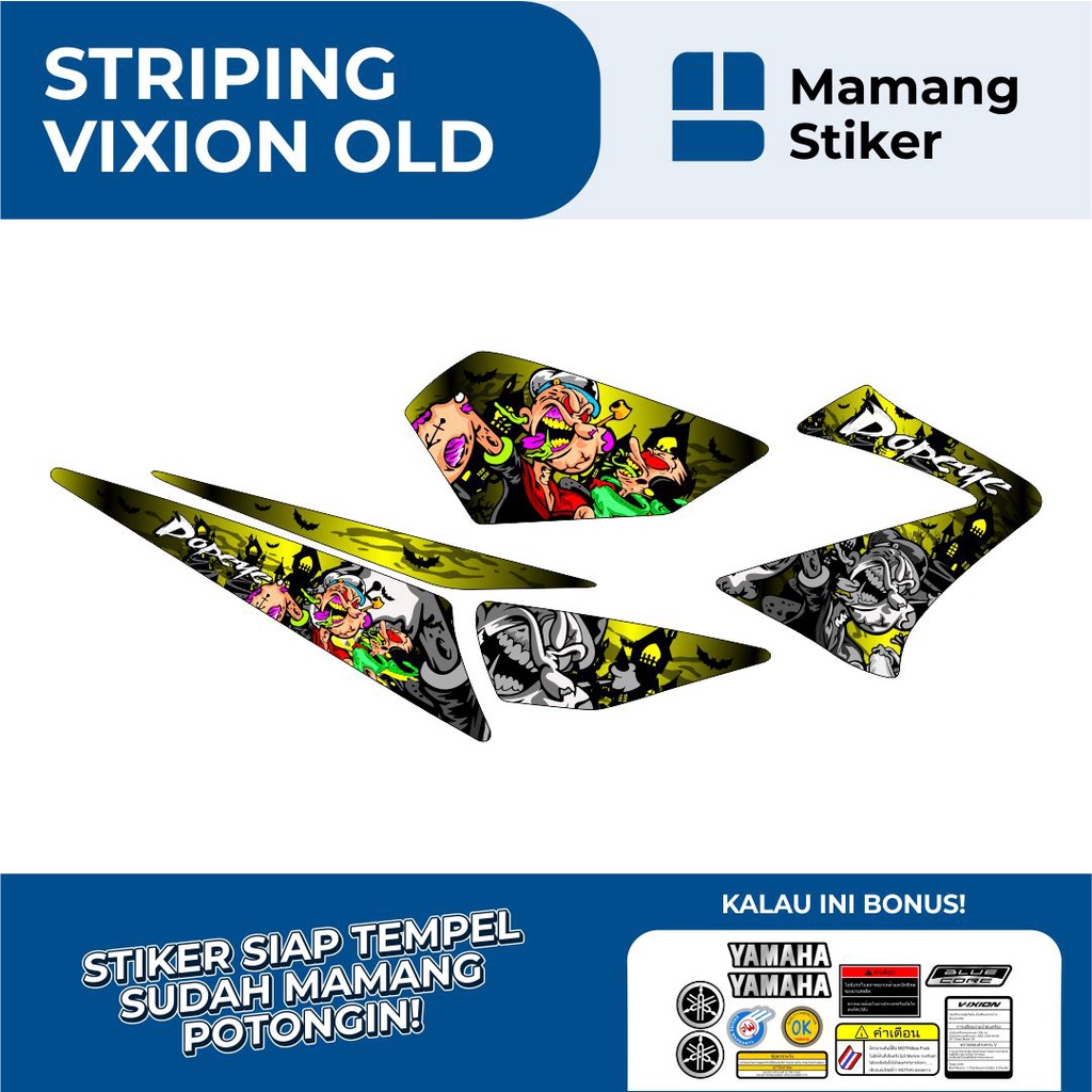 STIKER VIXION OLD VARIASI 26 POPEYE FULL BODY/STRIPING YAMAHA VIXION LAMA RACING/STICKER GRAFIS LIS 