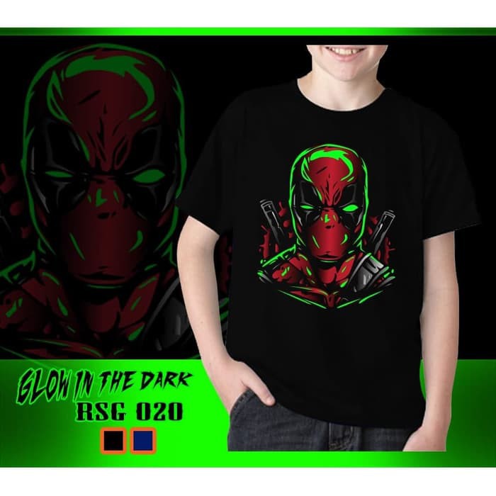 Kaos Anak Laki-Laki Deadpool Glow in the dark Baju Atasan Rhymes