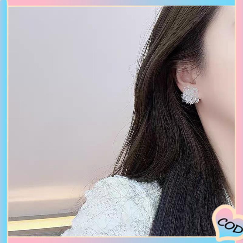 COD❤️ Anting Bunga Resin Tiga Dimensi Transparan yang Menyegarkan Stud Telinga Manis Wanita-A.one