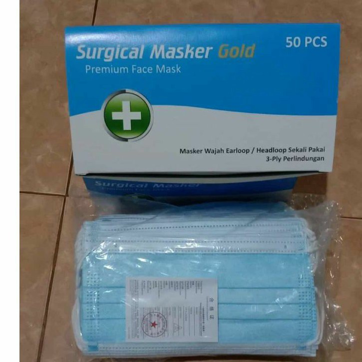 Surgical Masker Gold. Premium face mask blue. Earloop 50pcs