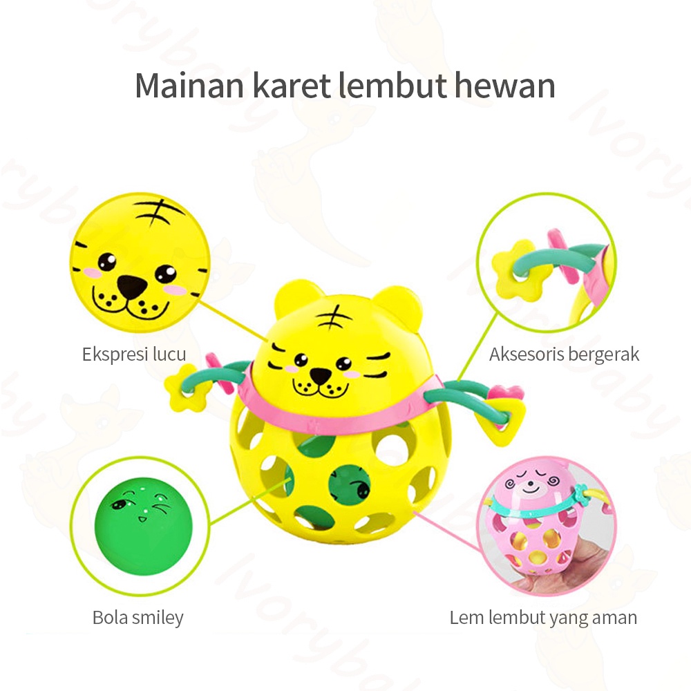 Ivorybaby Rattle bayi mainan bola lembut karet mainan bayi lucu