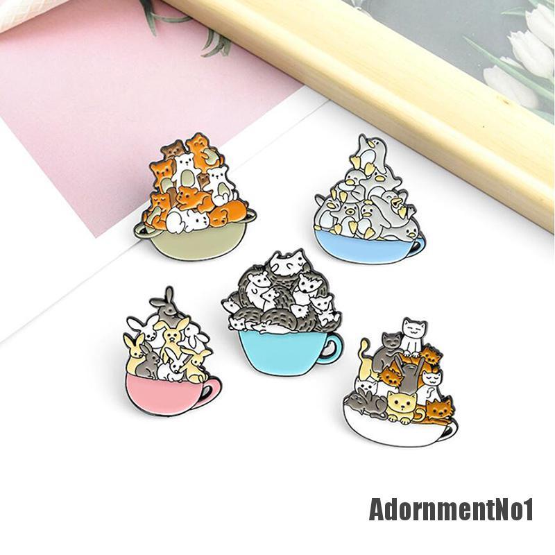 (Adornmentno1) Bros Pin Enamel Bentuk Kartun Kucing / Anjing / Cangkir Untuk Aksesoris Tas Ransel / Mantel