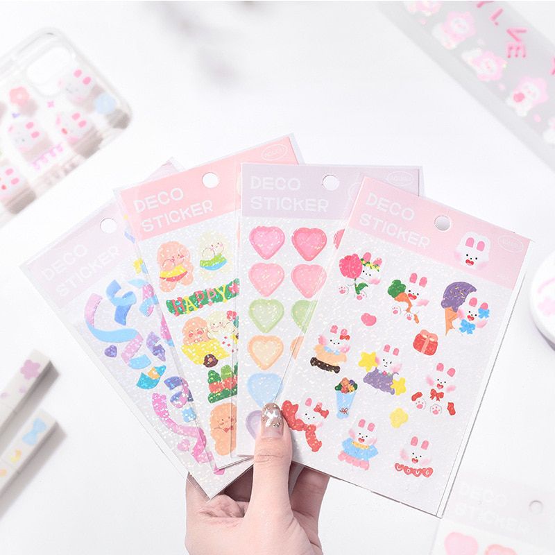 

sticker Laser Glitter 2 lembar Cute Deco Journal Stiker Pita Bunga confetti