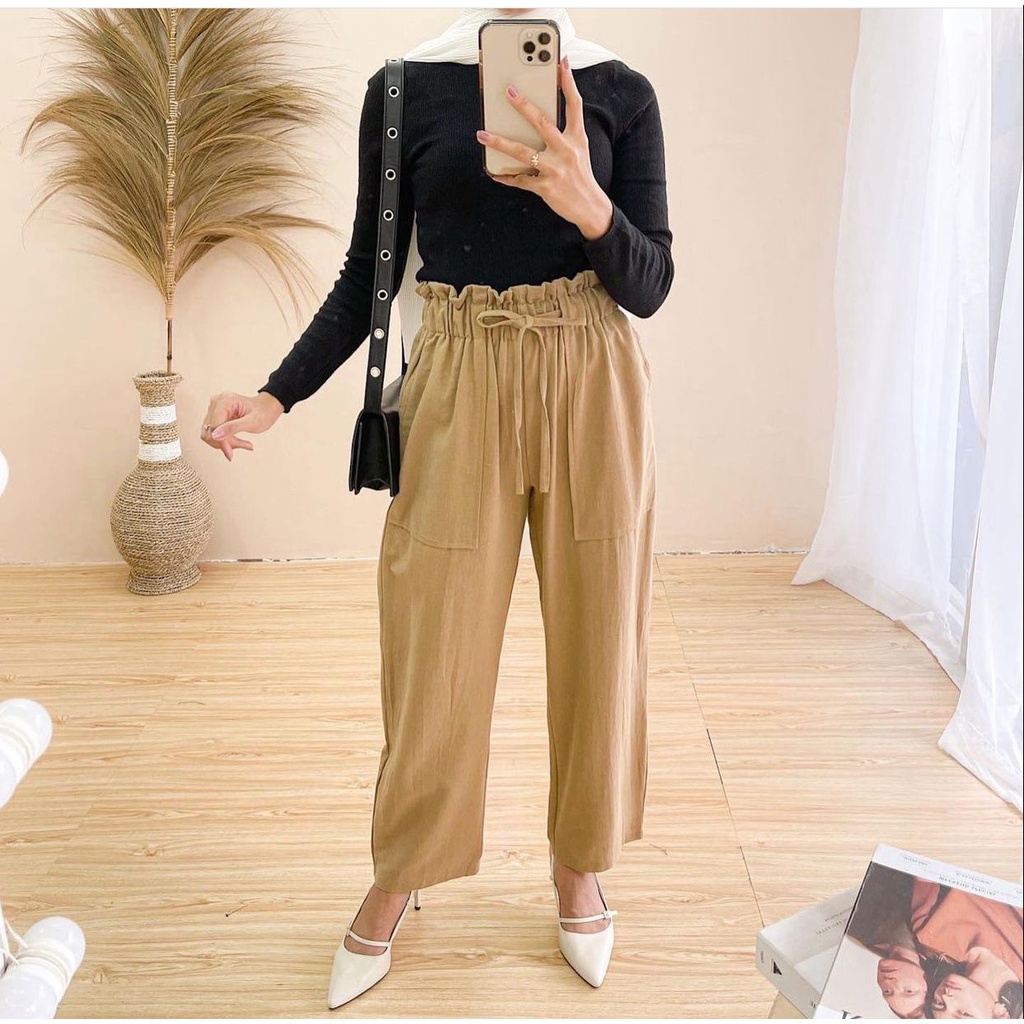 1KG MUAT 5PCS | XIABO LONGPANTS LINEN RAMI KARET PINGGANG BAGGY LINEN RAMI KOREAN STYLE HITS OOTD SELEBGRAM FASHION GROSIR MURAH WANITA