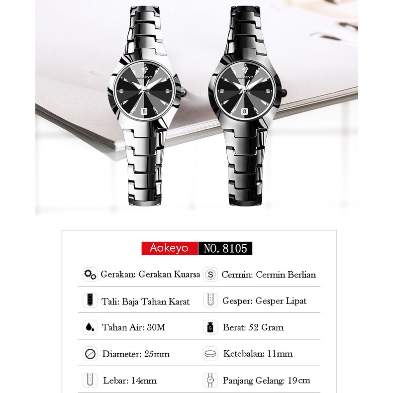 AOKEYO W101 Jam Tangan Wanita Original Berlian Anti Air Analog Bisnis Kuarsa Jam Tangan Cewek（Gratis Gelang + Kotak）-8