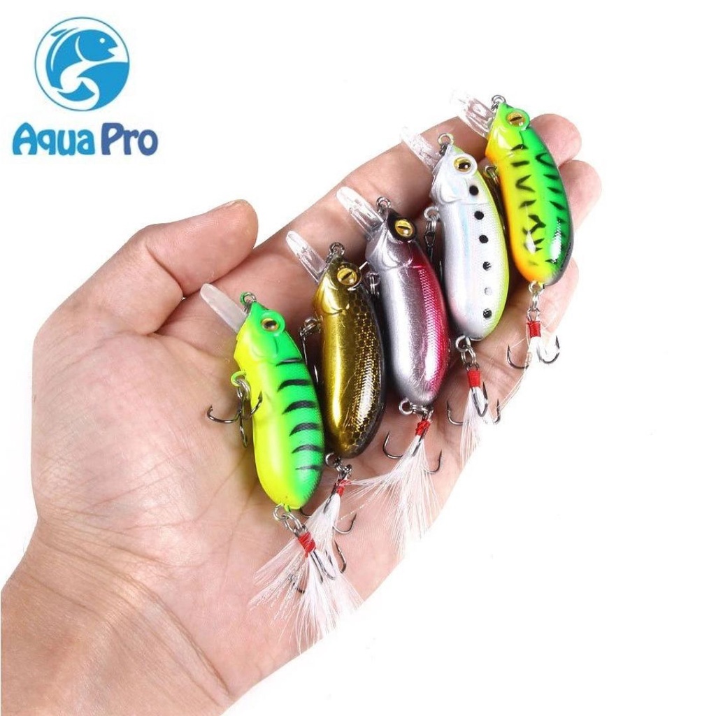 Aquapro CB027 Umpan Pancing Luya Engkol 6Cm 10G Batu Tenggelam dengan Kait Bulu Umpan Keras Umpan Pancing Minnow Crank Simulasi Alat Putar Imitasi