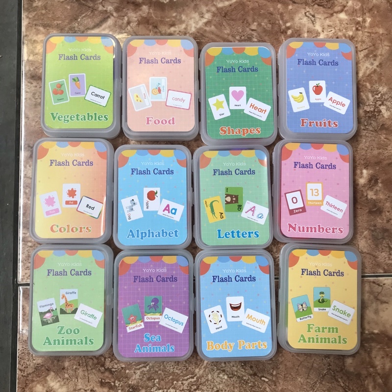flashcard anak , kartu gambar huruf angka binatang warna
